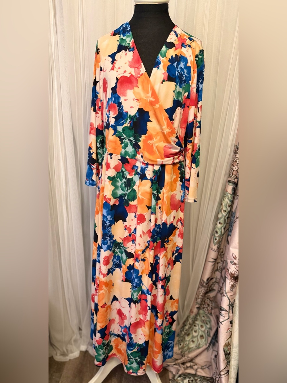 Investment Soft Separates Floral Maxi Dress Size L Surplice Stretch